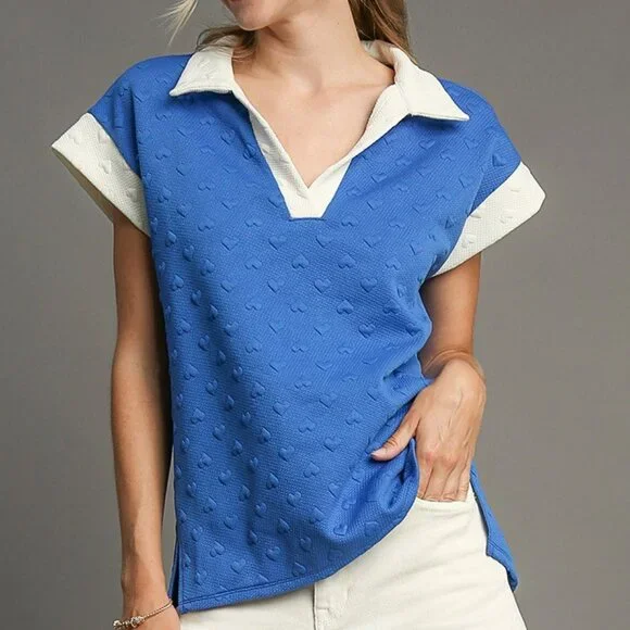 NEW Umgee Heart Knit Jacquard Top With Contrast Trim - Picture 2 of 7